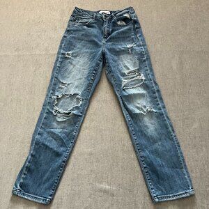 Flying Monkey Jeans Women 25 Blue Denim Distressed Raw Hem Straight Leg Stretch